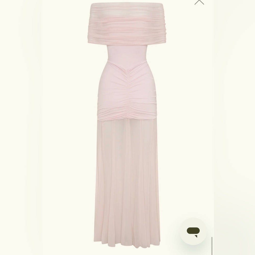 NWT Meshki Blush Off-Shoulder Ruched Maxi Dress - Picture 4 of 9